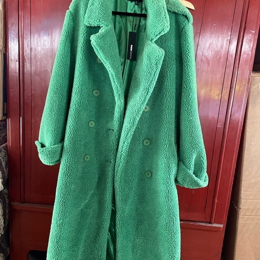 Fashion Nova Vibrant Green Teddy Jacket